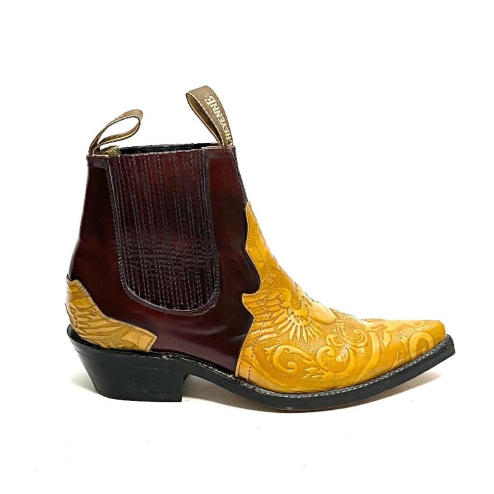 Vintage 1990s Boots Tooled Leather Pull On Western Ankle by Cheyenne Size 10